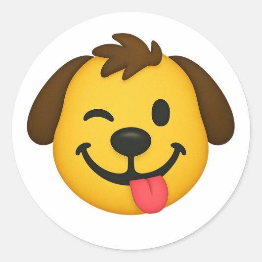 Emoji Perro Divertido – Estilo Kawaii para Amantes Ronde Sticker (Voorkant)