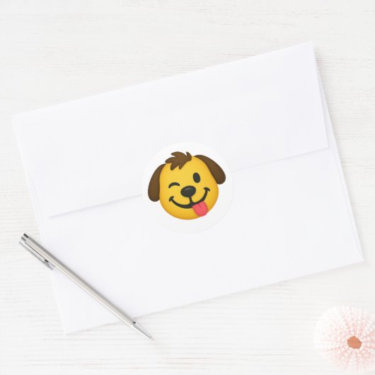Emoji Perro Divertido – Estilo Kawaii para Amantes Ronde Sticker (Envelop)