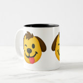 Emoji Perro Divertido – Estilo Kawaii para Amantes Tweekleurige Koffiemok (Voorkant links)