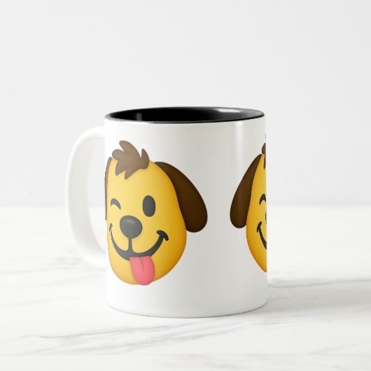 Emoji Perro Divertido – Estilo Kawaii para Amantes Tweekleurige Koffiemok (Voorkant links)