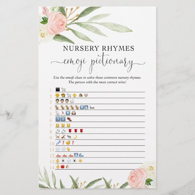 Emoji pictionary baby shower game roze groen (Voorkant)