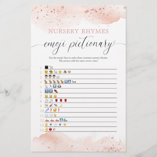 Emoji pictionary baby shower game waterverf roos (Voorkant)