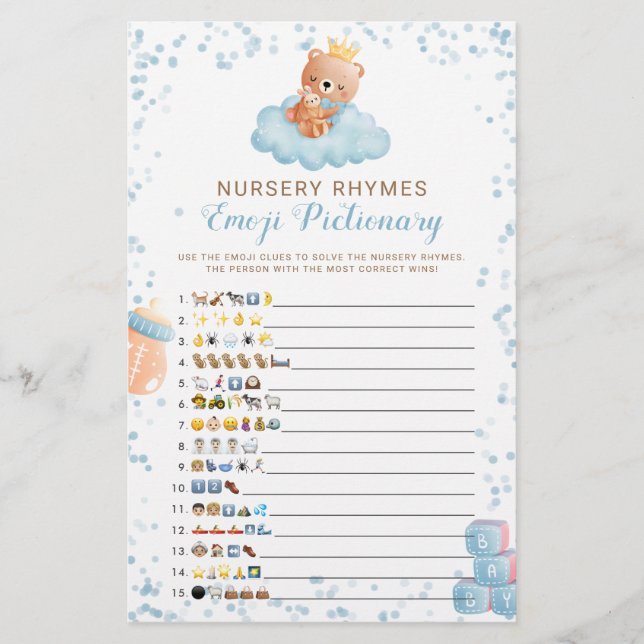 Emoji Pictionary Boy Beer Blue Baby shower Game (Voorkant)