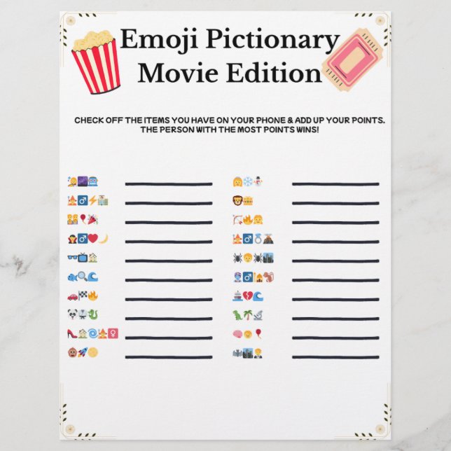 Emoji Pictionary – Film Editie | Printbaar Spel Briefhoofd (Voorkant)
