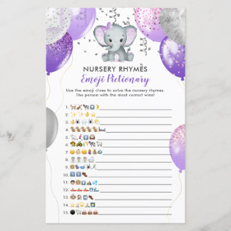Emoji Pictionary Paarse olifant Baby shower spel