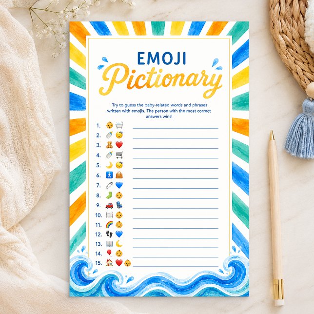 Emoji Pictionary Sunshine Baby Shower Spel (PLAYING CARD)