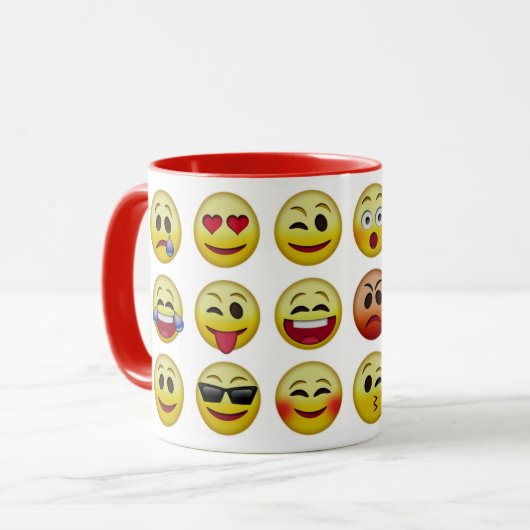 Emoji-pictogram wordt geconfronteerd met een combi mok (Voorkant links)