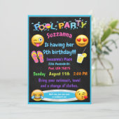 Emoji Pool Party Birthday Invitation Kaart (Staand voorkant)