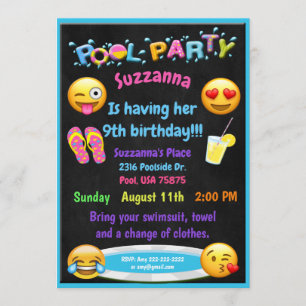 Emoji Pool Party Birthday Invitation Kaart
