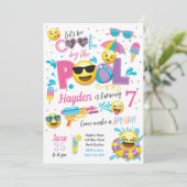 Emoji Pool Party Invitation, zomerzaterdag Kaart (Staand voorkant)