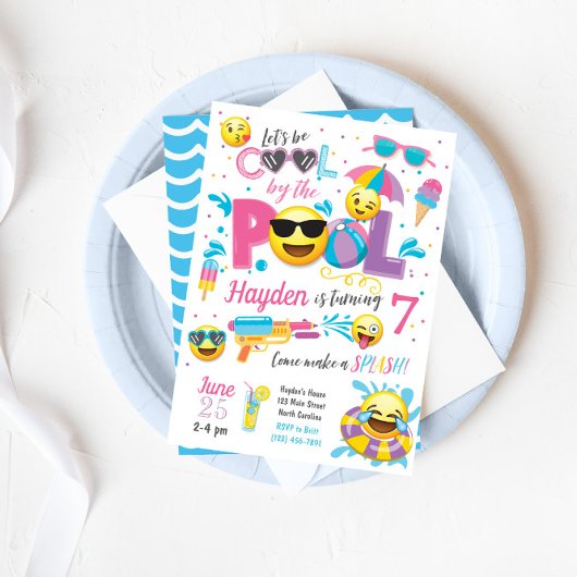 Emoji Pool Party Invitation, zomerzaterdag Kaart