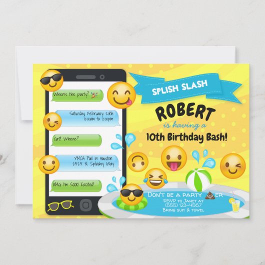 Emoji Pool Party of Birthday - uitnodigingen (Voorkant)