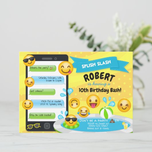 Emoji Pool Party of Birthday - uitnodigingen (Staand voorkant)