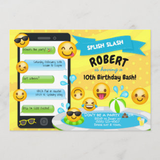 Emoji Pool Party of Birthday - uitnodigingen