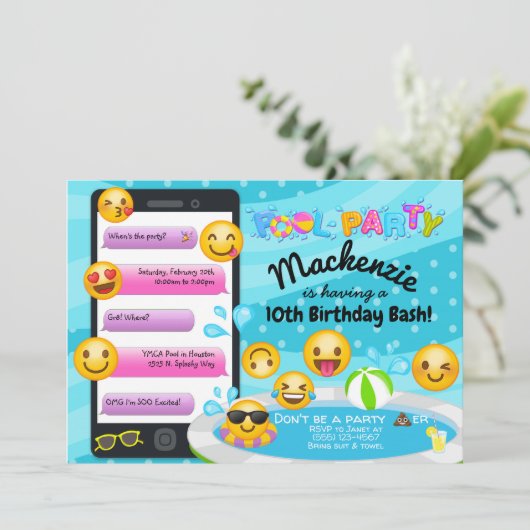 Emoji Pool Party of Birthday - uitnodigingen (Staand voorkant)