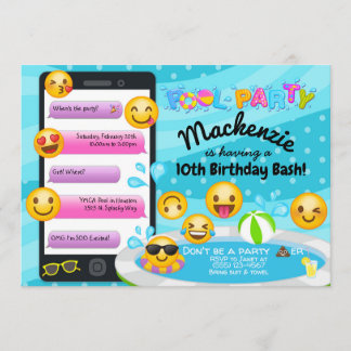 Emoji Pool Party of Birthday - uitnodigingen