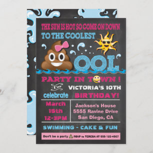 Emoji Pool Party Pooper Birthday Uitnodiging