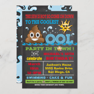 Emoji Pool Party Pooper Birthday Uitnodiging