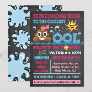 Emoji Pool Party Pooper Verjaardag Uitnodiging