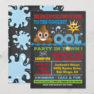 Emoji Pool Party Pooper Verjaardag Uitnodiging
