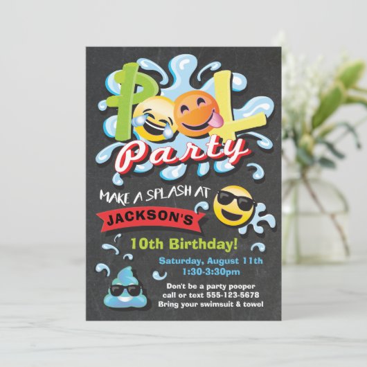 Emoji Pool Party Verjaardag Kaart (Staand voorkant)