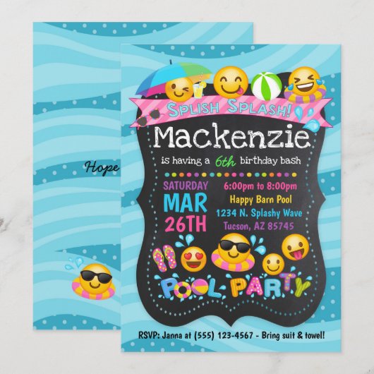 Emoji Pool Party Verjaardagsuitnodigingen Kaart (Voorkant / Achterkant)