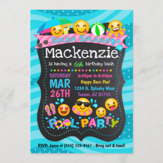 Emoji Pool Party Verjaardagsuitnodigingen Kaart