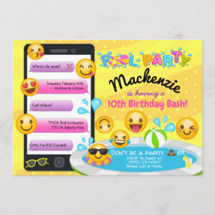 Emoji Pool Party Verjaardagsuitnodigingen Kaart