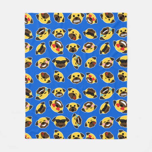 Emoji Pugs Electric Blue Fleece Deken (Voorkant)
