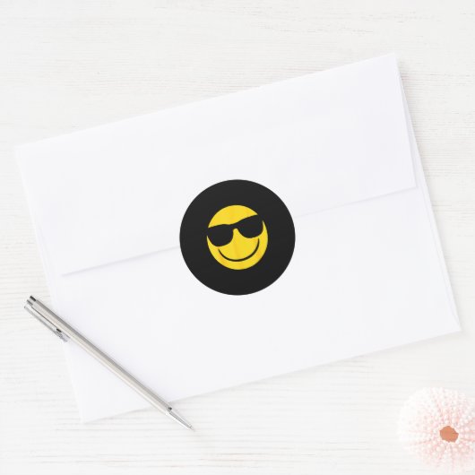 Emoji Retro Sungles Yellow Smile Face  Ronde Sticker (Envelop)