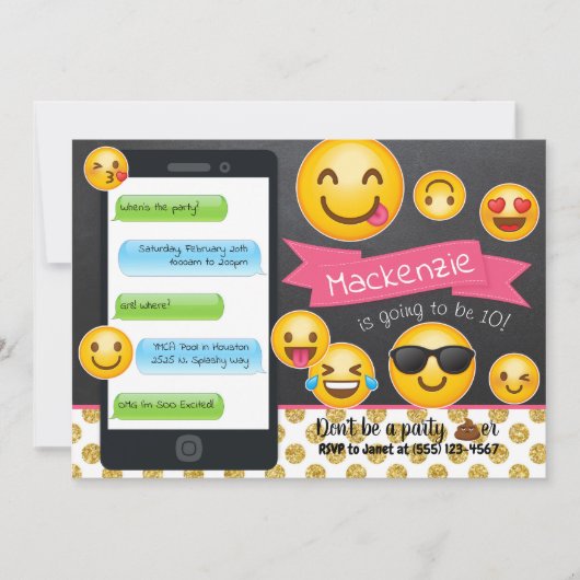 Emoji schoolbord glitter verjaardagsuitnodigingen kaart (Voorkant)