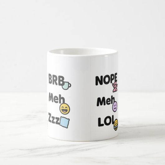 Emoji Slang Mok – Funny Nope Meh LOL BRB Zzz (Center)