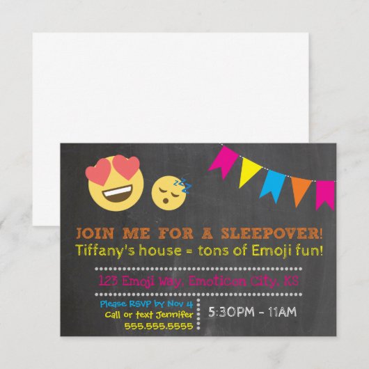 Emoji Sleepover Birthday Kaart (Voorkant / Achterkant)
