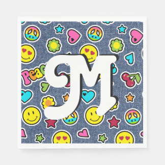 Emoji Smile Denim Girl Bday Party Servetten letter