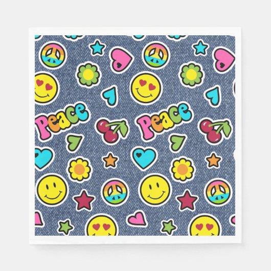 Emoji Smile Denim Girls Verjaardagsfeestje Servett Servet (Voorkant)