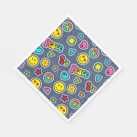 Emoji Smile Denim Girls Verjaardagsfeestje Servett Servet (Hoek)