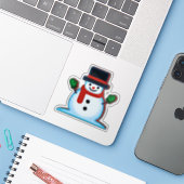Emoji Sneeuwman Kerstmis Sticker (Laptop met iPhone)