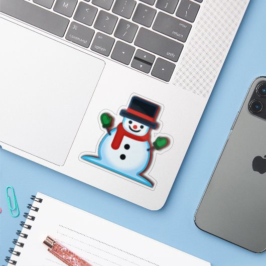 Emoji Sneeuwman Kerstmis Sticker (Laptop met iPhone)