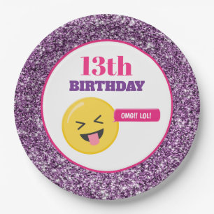 Emoji Teen Birthday Paarse Glitter Paper Borden Papieren Bordje