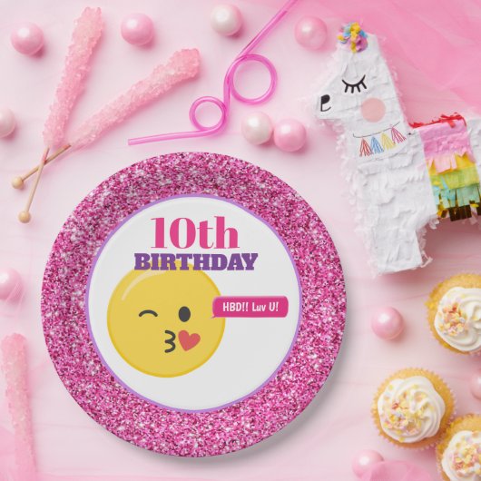 Emoji Teen Birthday Pink Glitter Paper Borden Papieren Bordje (Feest)