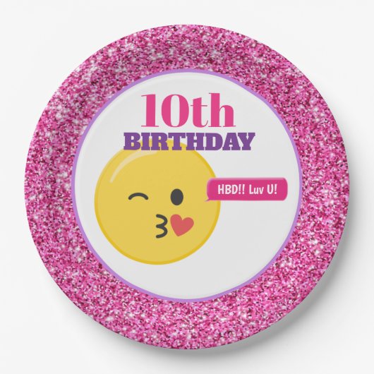 Emoji Teen Birthday Pink Glitter Paper Borden Papieren Bordje (Voorkant)
