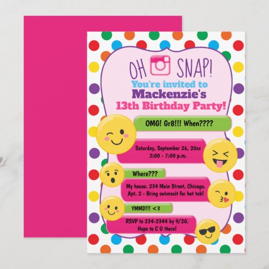 Emoji Texting Multi-Color Girl's Birthday Teen Kaart (Voorkant / Achterkant)