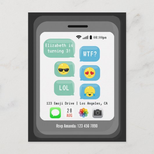 Emoji thema verjaardagsfeestje briefkaart (Voorkant)