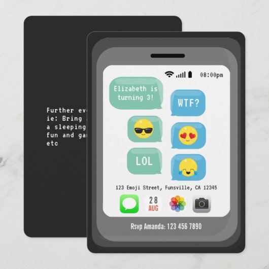 Emoji thema Verjaardagsfeestje Kaart (Voorkant / Achterkant)