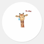 Emoji verdrietig huilen giraffe gezicht ronde sticker (Voorkant)