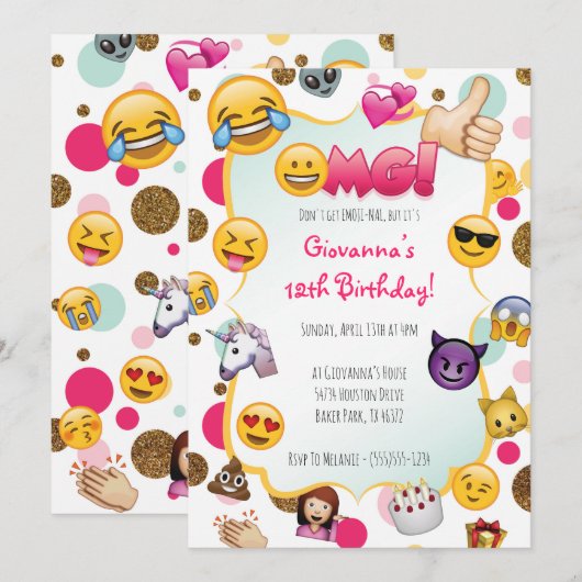 Emoji Verjaardag Uitnodiging - Emoji Thema Uitnodi (Voorkant / Achterkant)