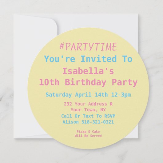 Emoji Verjaardagsfeest Uitnodiging (rond w / envel (Achterkant)