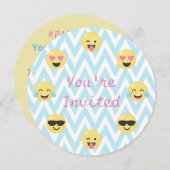 Emoji Verjaardagsfeest Uitnodiging (rond w / envel (Voorkant / Achterkant)