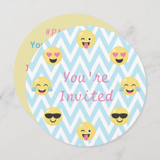 Emoji Verjaardagsfeest Uitnodiging (rond w / envel (Voorkant / Achterkant)