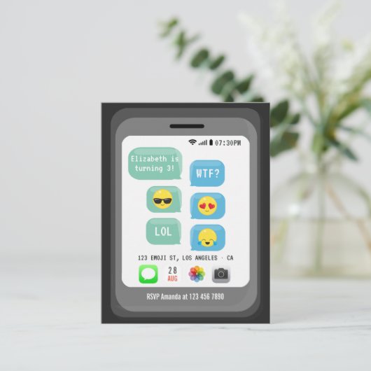 Emoji Verjaardagsfeestje Briefkaart (Staand voorkant)